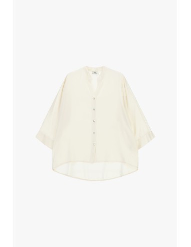 Camisa ampla 3/4 sem colarinho e botões Dixie