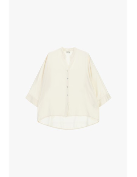 Camisa ampla 3/4 sem colarinho e botões Dixie