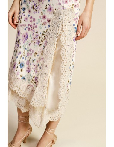 Saia midi com estampa floral e bainha em renda Dixie