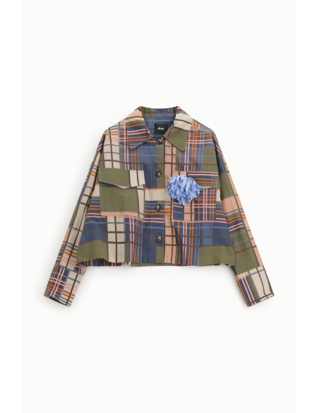 Blazer curto padrão xadrez com bolsos aplicados Dixie