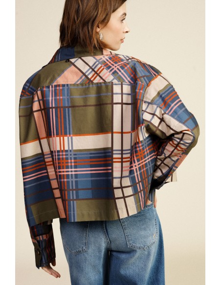 Blazer curto com padrão xadrez e bolsos aplicados Dixie