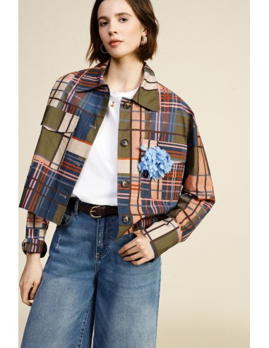 Blazer curto xadrez com bolsos aplicados Dixie