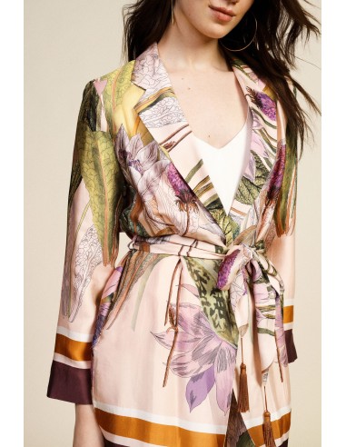 Blazer com estampa floral e cinto na cintura Dixie