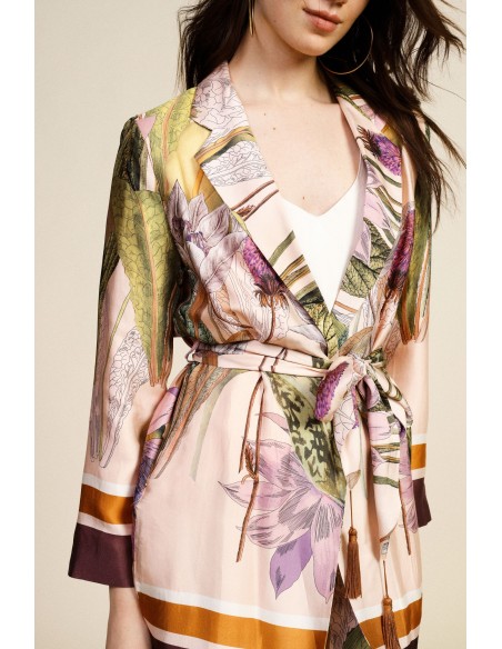 Blazer com estampa floral e cinto na cintura Dixie