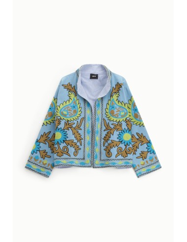 Blazer Curto Estampado com Forro às Riscas Dixie