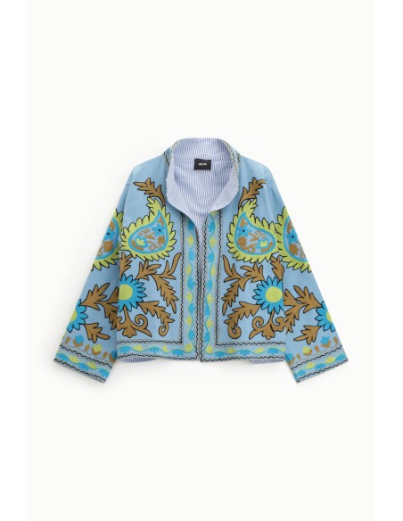 Blazer Curto Estampado com Forro às Riscas Dixie