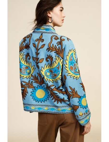 Blazer Curto Estampado Com Forro Às Riscas Dixie