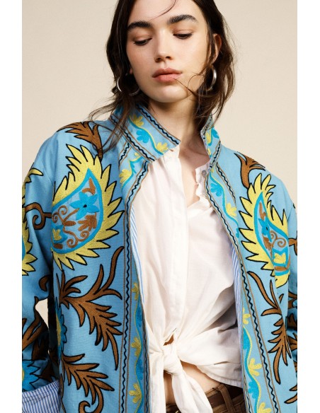 Blazer Curto Estampado Com Forro às Riscas Dixie