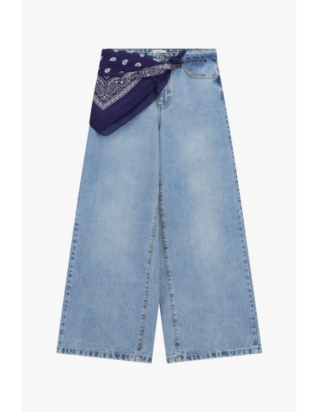 Jeans de Perna Larga com Lenço Estampado Dixie