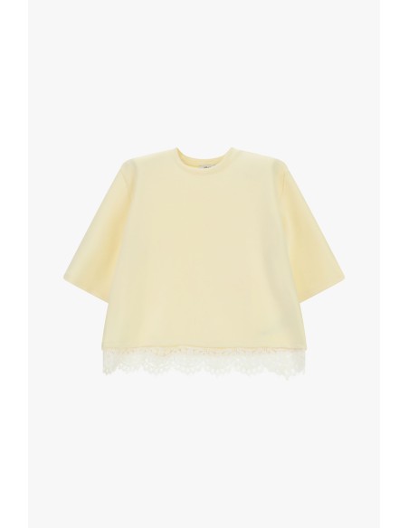 T-shirt de mangas curtas com acabamento em renda Dixie