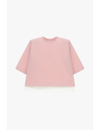 T-shirt de mangas curtas com acabamento em renda Dixie