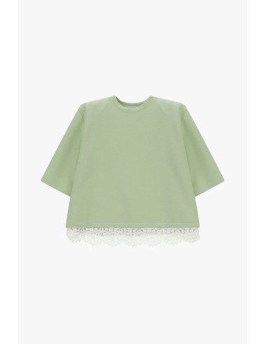 T-shirt de mangas curtas com borda em renda Dixie