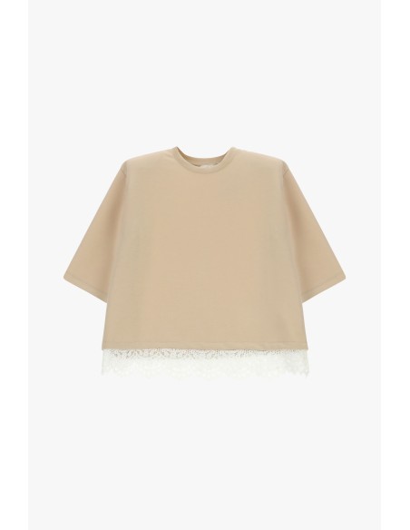 T-shirt mangas curtas com borda em renda Dixie