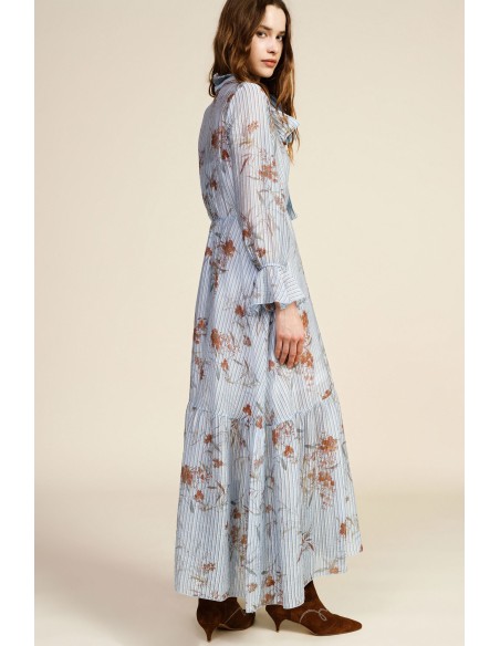 Vestido Longo Com Estampa Floral E Gola Com Laço Dixie