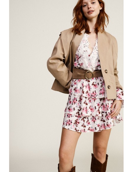 Vestido Curto com Estampa Floral e Renda Dixie