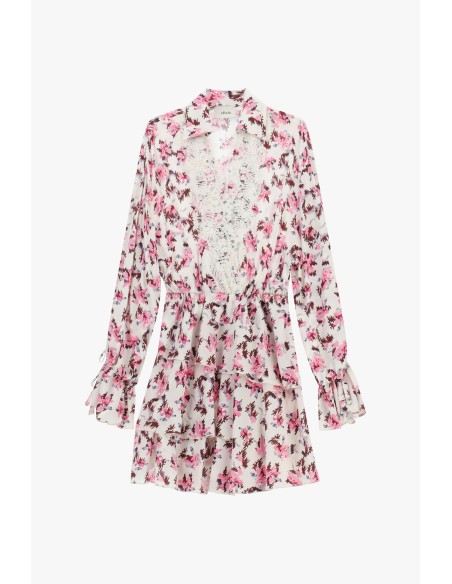 Vestido Curto Estampa Floral com Renda Dixie