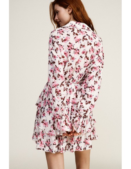 Vestido Curto Estampado Floral com Renda Dixie