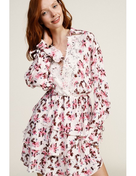 Vestido Curto com Estampa Floral e Renda Dixie