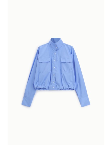 Camisa cropped com bolsos frontais e colarinho alto Dixie