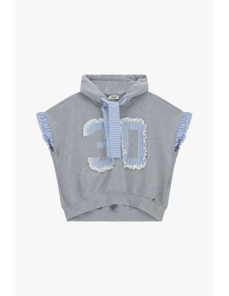 Sweat com capuz sem mangas e detalhes em folhos Dixie
