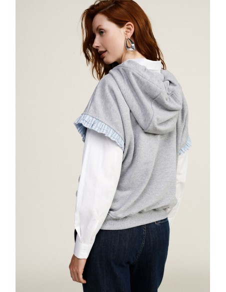 Sweat com Capuz Sem Mangas e Detalhes em Folhos Dixie