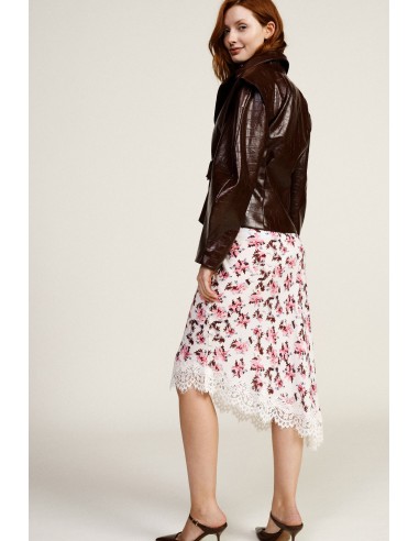 Saia Midi Assimétrica Com Estampa Floral E Borda Em Renda Dixie