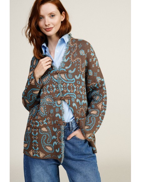 Cardigan com fecho de alamares e bolsos frontais Dixie