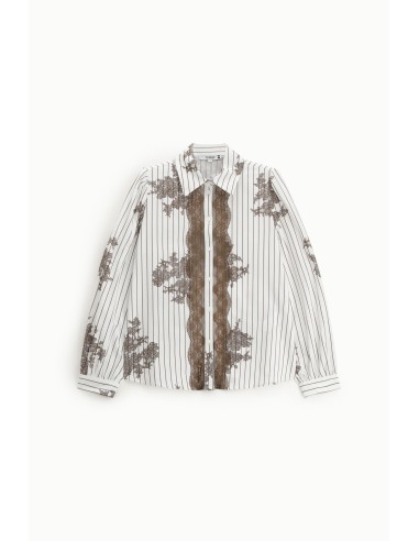 Camisa Estampada Às Riscas Com Renda E Botões Please