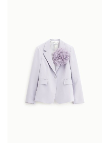Blazer de Abotoamento Simples com Grande Flor Decorativa Please