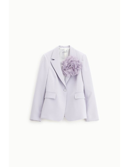 Blazer de Abotoamento Simples com Grande Flor Decorativa Please