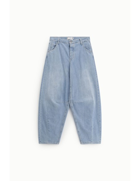 Jeans Baloon Fit Cintura Média com Lavagem Clara Please