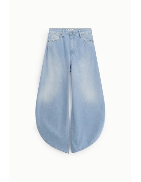Jeans de Perna Larga Arredondada com Fendas Laterais Please