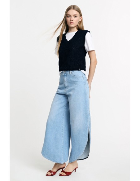 Jeans de perna larga arredondada com fendas laterais Please