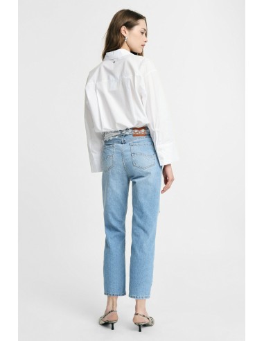 Jeans mom-fit de cintura alta com rasgos e renda Please