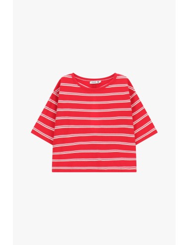 T-shirt às riscas, gola redonda, corte boxy Please