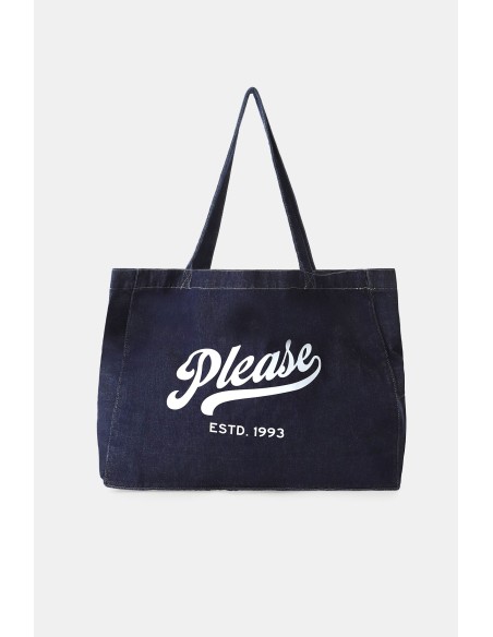 Mala shopper ampla com estampa frontal do logótipo Please