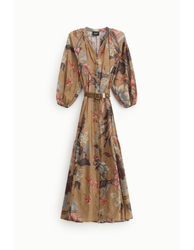 Vestido Longo Estampado com Botões e Cinto Dixie