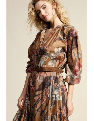 Vestido longo estampado com botões e cinto Dixie