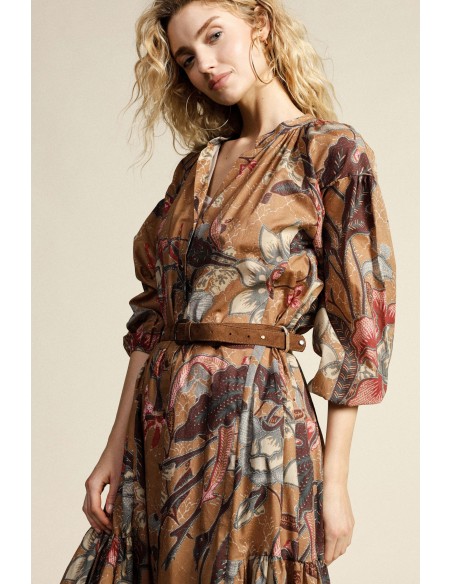 Vestido longo estampado com botões e cinto Dixie