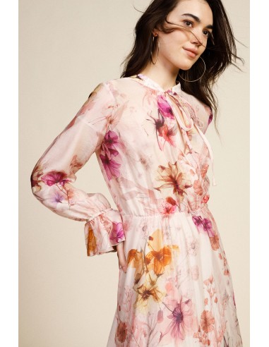 Vestido longo floral com mangas com folhos Dixie