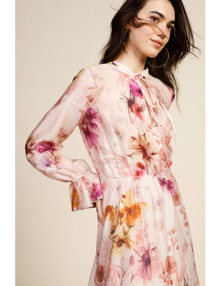 Vestido longo floral com mangas com folhos Dixie