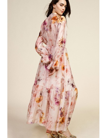 Vestido longo floral com mangas com folhos Dixie