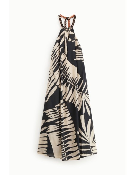 Vestido Longo Com Estampa Tropical E Alças Entrelaçadas Dixie
