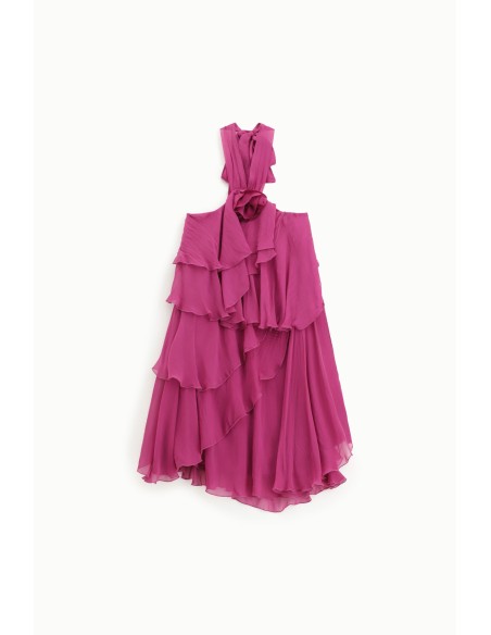 Vestido Curto Com Folhos Fluidos Dixie