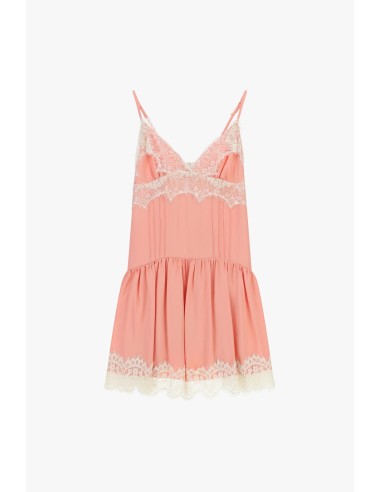 Vestido Curto com Alças Finas e Inserções em Renda Dixie