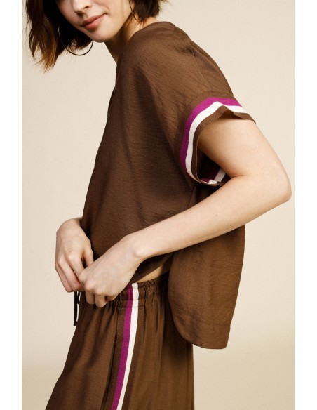 Blusa com decote em V e mangas curtas a riscas Dixie