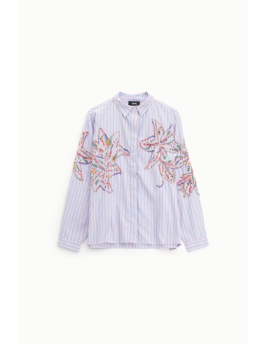 Camisa às riscas com bordados florais e mangas compridas Dixie