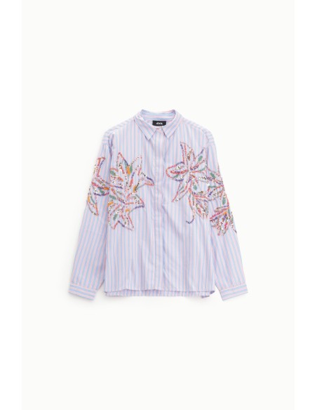Camisa às riscas com bordados florais e mangas compridas Dixie