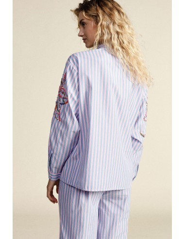 Camisa Às Riscas Com Bordados Florais E Mangas Compridas Dixie