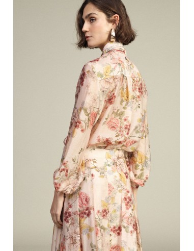 Camisa Estampa Floral, Gola com Laço, Mangas Compridas Dixie
